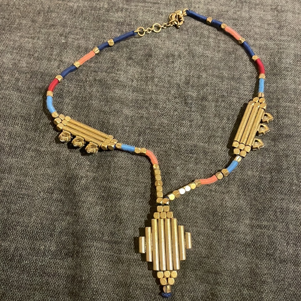 J. Crew Gold-tone Necklace with Blue and Coral Beads - Picture 8 of 8